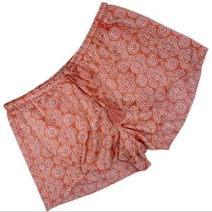 SHIMERA Orange & Coral White Fringe Drawstring Satin Lounge Shorts